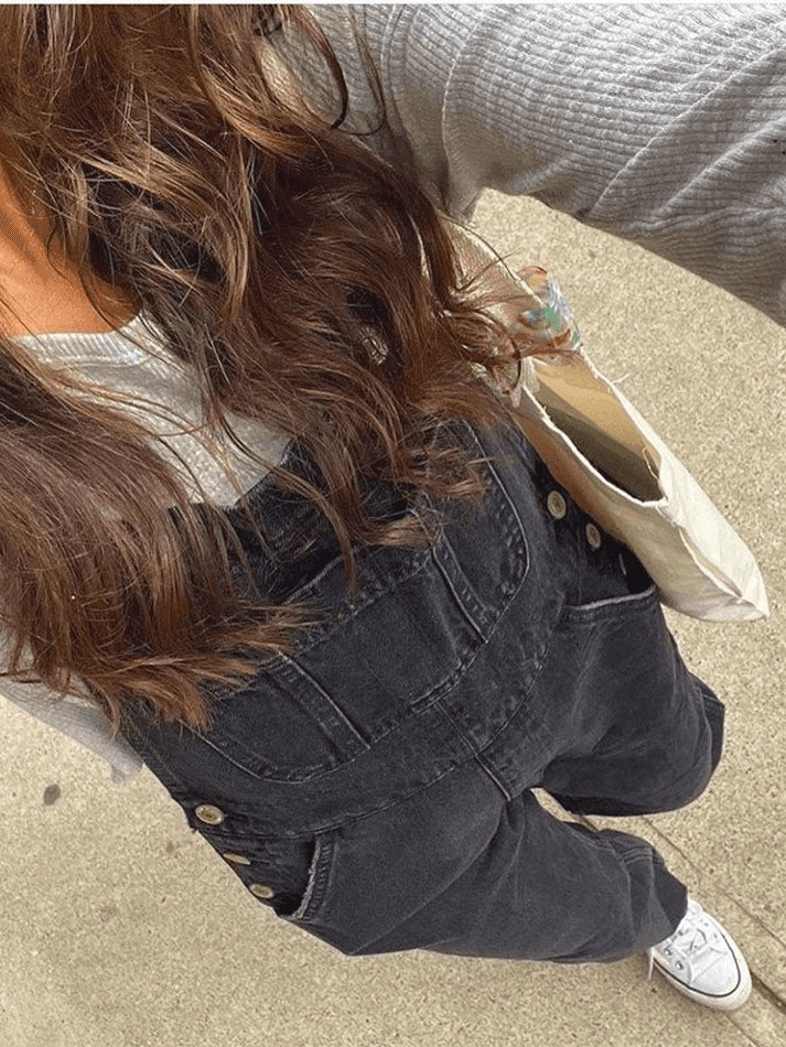 BLACK DENIM OVERALLS VINTAGE WASHED DENIM FASHION PIECE