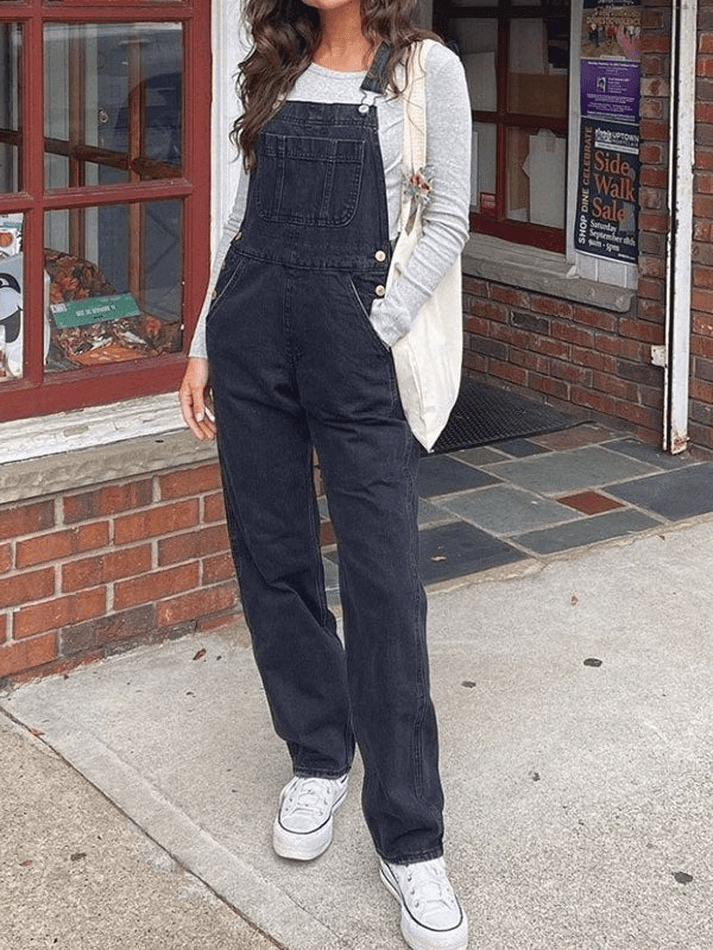 BLACK DENIM OVERALLS VINTAGE WASHED DENIM FASHION PIECE