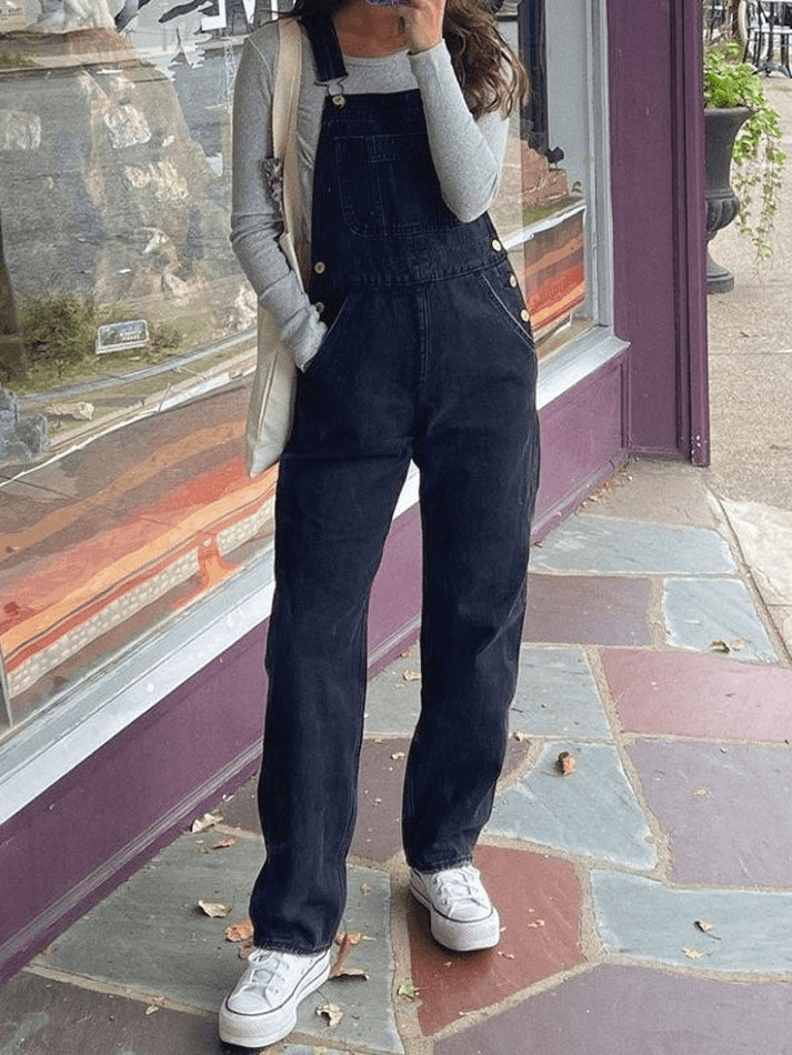 BLACK DENIM OVERALLS VINTAGE WASHED DENIM FASHION PIECE