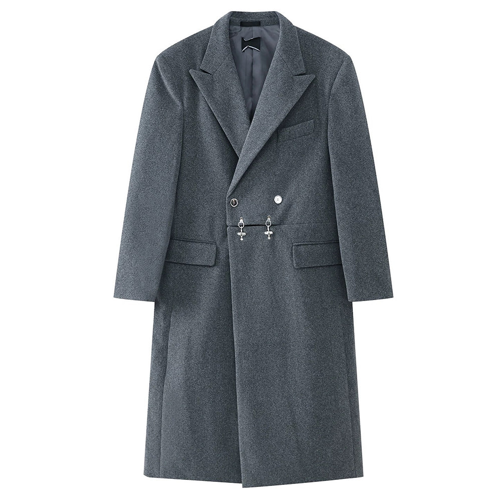 BLACK DOUBLE-BREASTED OVERCOAT MODEL BEHAVIOR LONG COAT