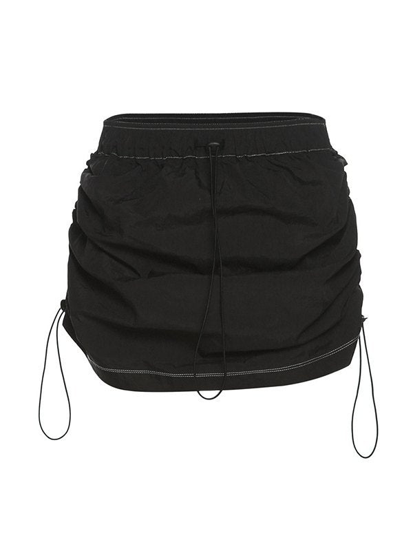 BLACK DRAWSTRING SHORTS LOOSE FIT CASUAL STREET STYLE