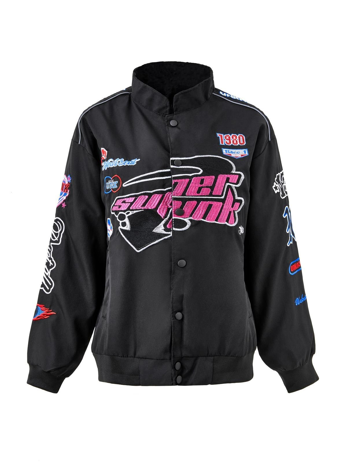 BLACK EMBROIDERED RACING JACKET VINTAGE MOTORCYCLE BOMBER JACKET