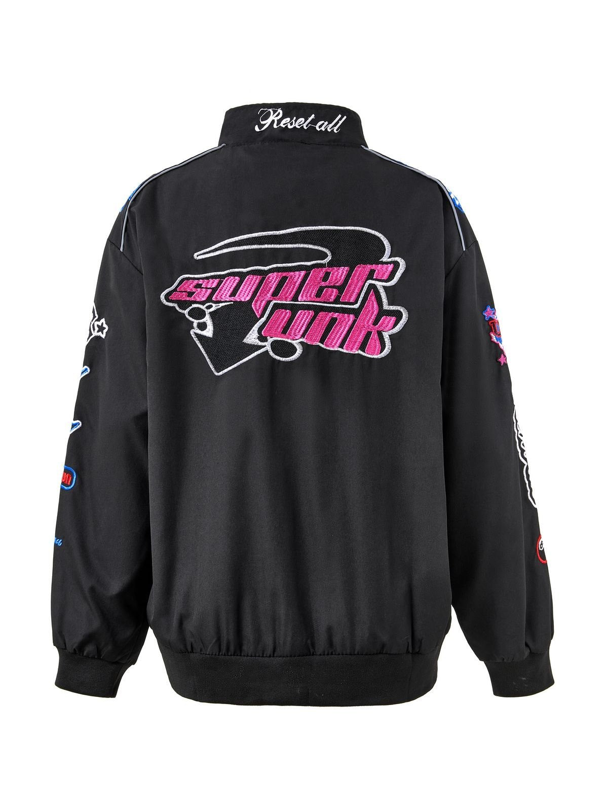 BLACK EMBROIDERED RACING JACKET VINTAGE MOTORCYCLE BOMBER JACKET
