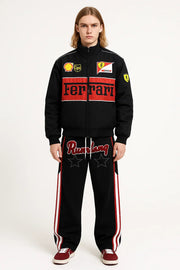 BLACK FERRARI PIT STOP ROYALTY RACING SUIT AND PANTS OUTFIT