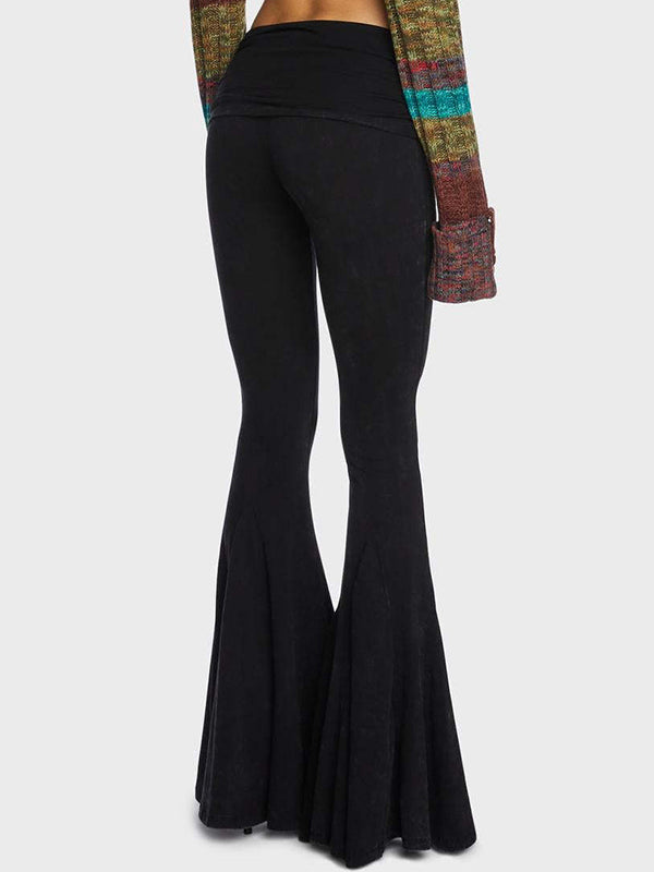 BLACK FLARED LEGGINGS SLIM FIT Y2K