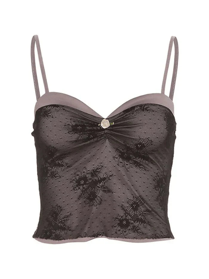 BLACK FLORAL LACE CAMISOLE WITH SLIM FIT AND SWEETHEART NECKLINE