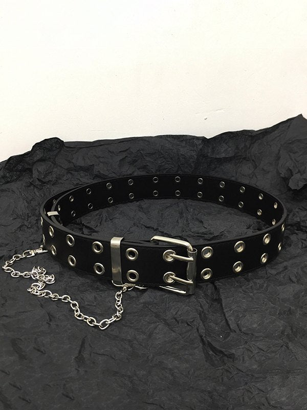 BLACK GROMMET BELT WITH REMOVABLE CHAIN AND ALLOY BUCKLE
