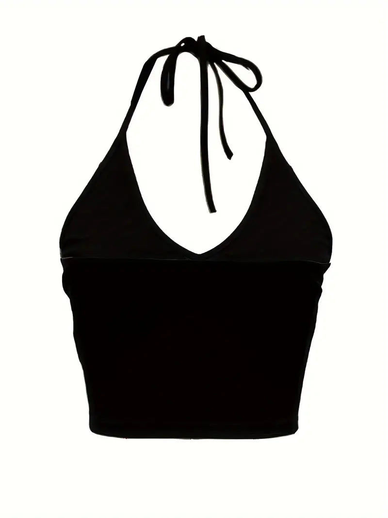 BLACK HALTER CROP TOP IN CHIC HALTER STYLE