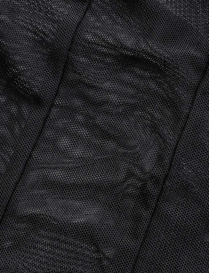 BLACK HALTER NECK CORSET TOP WITH MESH PATCH ACCENTS