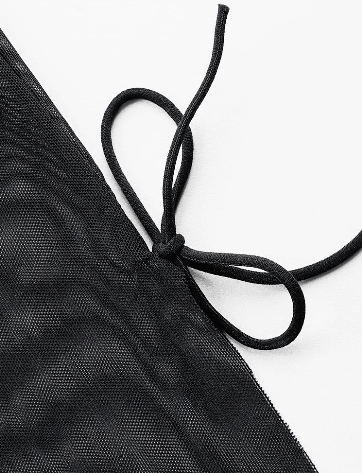 BLACK HALTER NECK CORSET TOP WITH MESH PATCH ACCENTS