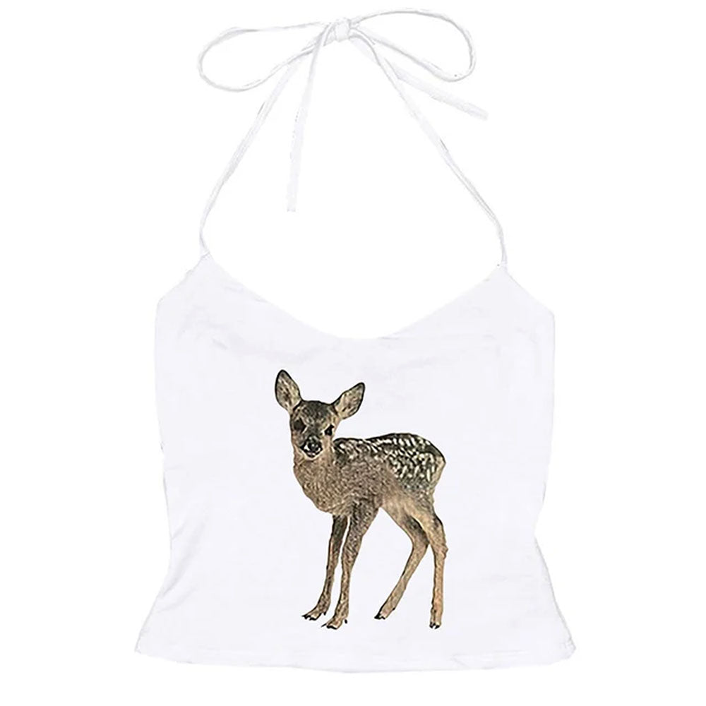 BLACK HALTER TOP WITH FAWN DETAIL FOR WOMEN