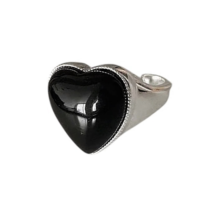 BLACK HEART CHUNKY RING ADJUSTABLE ZINC ALLOY