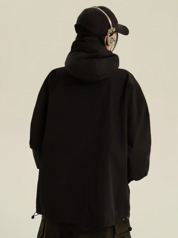 BLACK HOODED JACKET WITH LONG SLEEVES FOR OUTDOOR ACTIVITIES