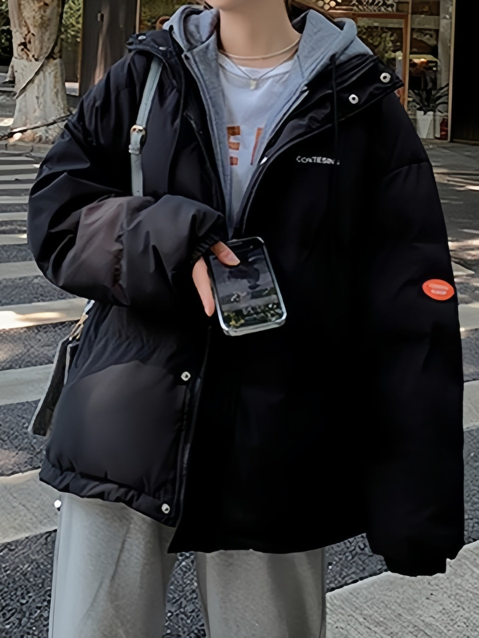 BLACK HOODED PUFFER JACKET MOCK TWO PIECE