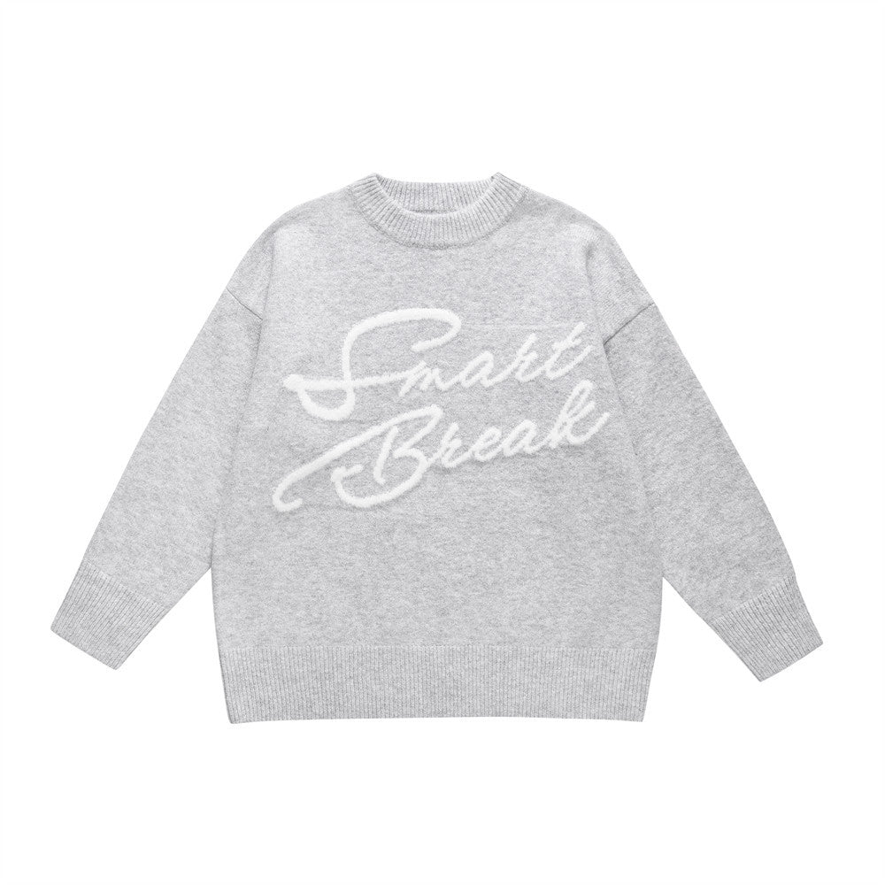 BLACK KNIT SWEATER WITH SMART BREAK TEXT - BREAK KNIT STYLE