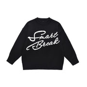 BLACK KNIT SWEATER WITH SMART BREAK TEXT - BREAK KNIT STYLE