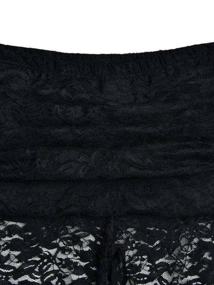 BLACK LACE BELL-BOTTOM PANTS WITH CAPTIVATING LACE INSERT