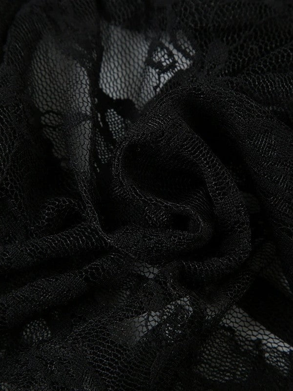 BLACK LACE BUSTIER TOP WITH ADJUSTABLE STRAPS - CHIC SLIM FIT