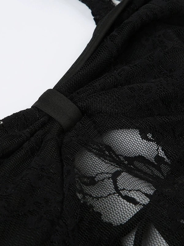 BLACK LACE BUSTIER TOP WITH ADJUSTABLE STRAPS - CHIC SLIM FIT