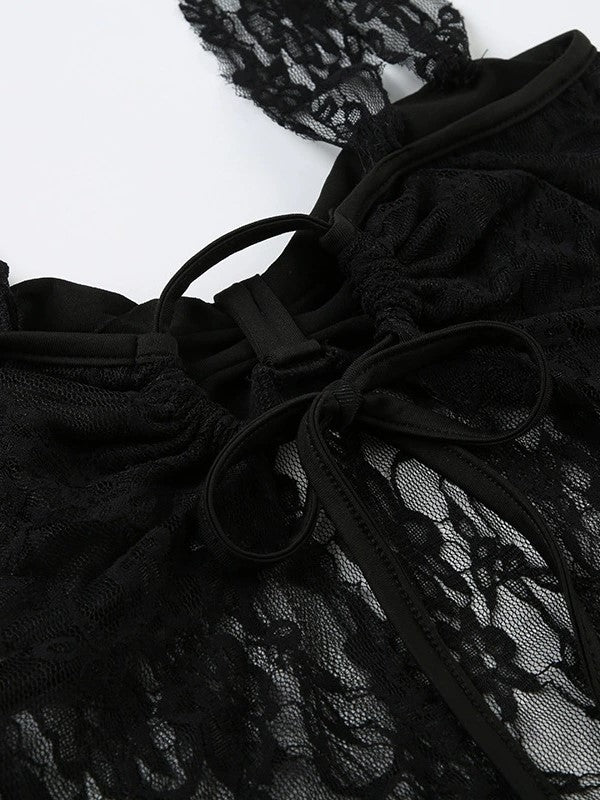 BLACK LACE BUSTIER TOP WITH ADJUSTABLE STRAPS - CHIC SLIM FIT
