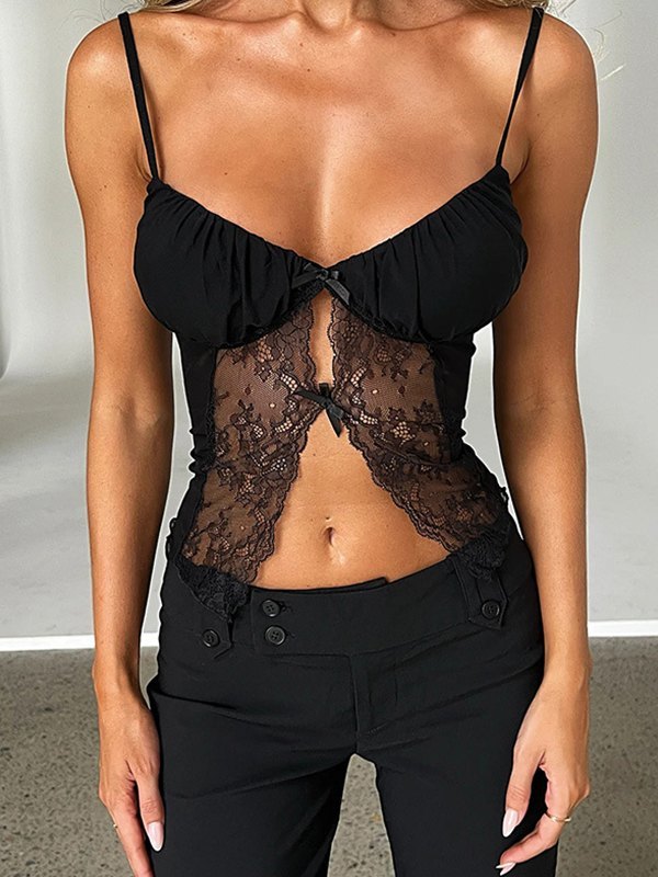 BLACK LACE CAMISOLE - BLACK SEXY CAMI FOR ELEGANCE AND ALLURE