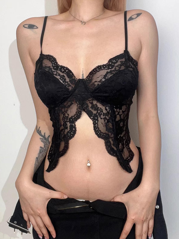 BLACK LACE CAMISOLE WITH SLIM FIT DESIGN