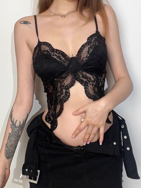 BLACK LACE CAMISOLE WITH SLIM FIT DESIGN