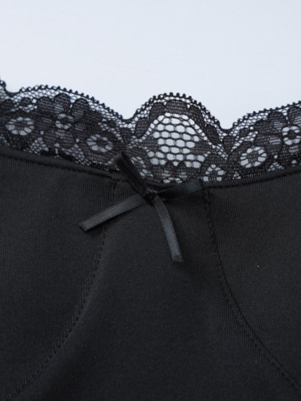 BLACK LACE-TRIMMED CAMISOLE SLIM FIT SLEEVELESS ROUND NECK DESIGN