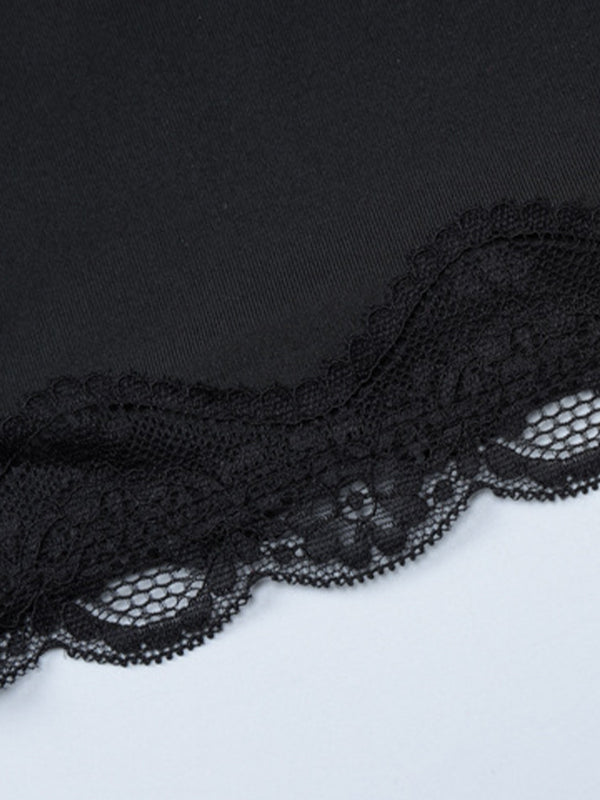 BLACK LACE-TRIMMED CAMISOLE SLIM FIT SLEEVELESS ROUND NECK DESIGN