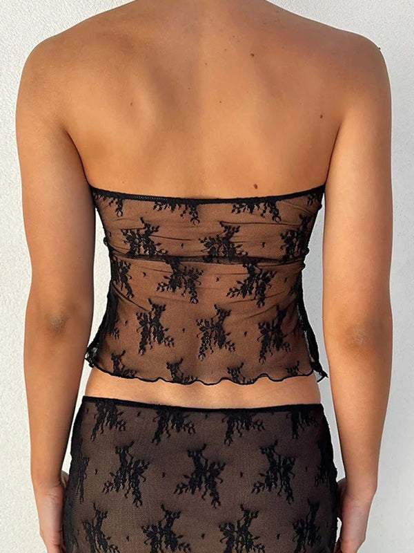 BLACK LACE TWO-PIECE SET WITH LACE TUBE PERSPECTIVE