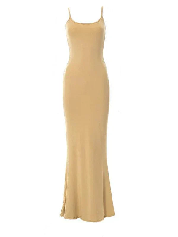 BLACK MAXI DRESS WITH SLIM FIT AND SQUARE NECKLINE