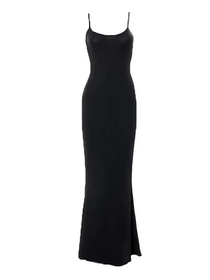 BLACK MAXI DRESS WITH SLIM FIT AND SQUARE NECKLINE