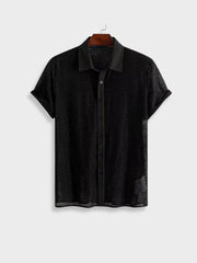 BLACK MESH SHORT-SLEEVED SHIRT CHEMISE STREETWEAR CASUAL