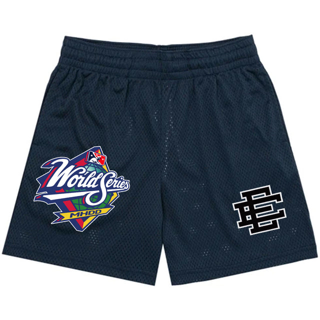 BLACK MESH SHORTS WITH PATCHES
