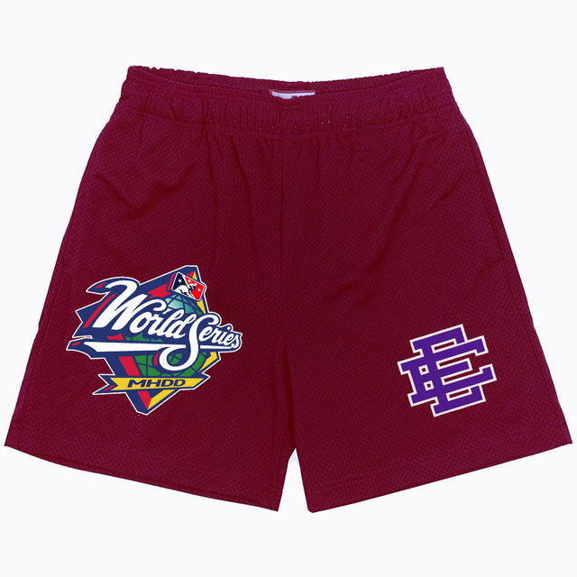 BLACK MESH SHORTS WITH PATCHES