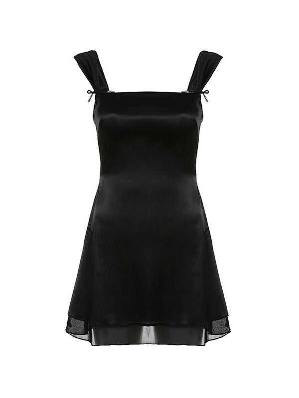 BLACK MINI DRESS WITH TIE STRAPS - ADJUSTABLE STRAPS BLACK MINI DRESS