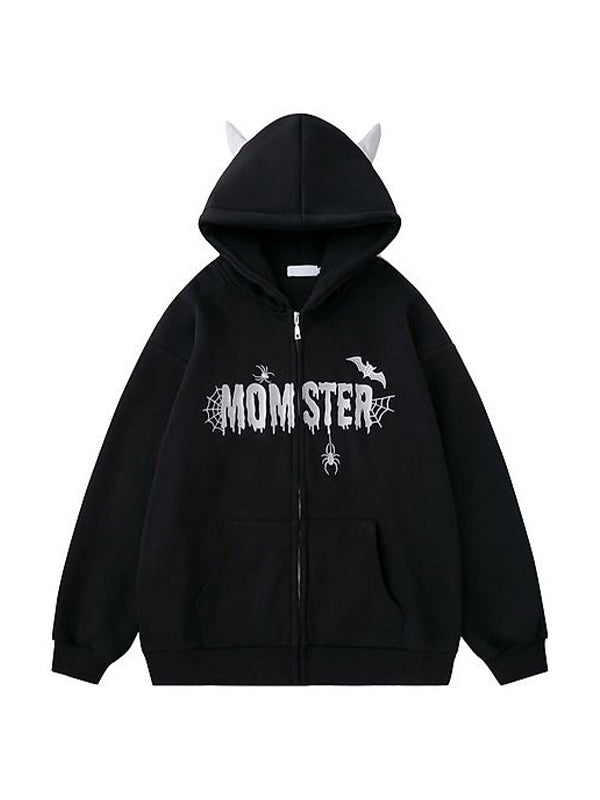 BLACK MOMSTER OVERSIZED HOODIE WITH BOLD MULTICOLOR DESIGN