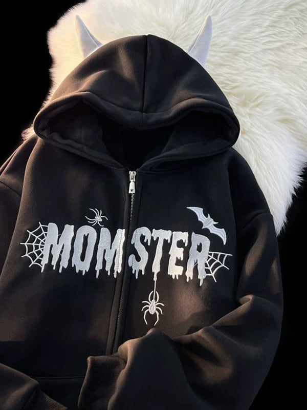 BLACK MOMSTER OVERSIZED HOODIE WITH BOLD MULTICOLOR DESIGN