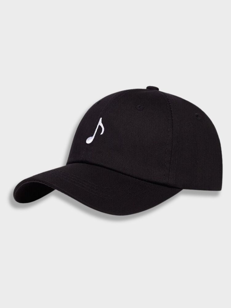 BLACK MUSIC CAP WITH MUSICAL NOTE AND BUILT-IN SPEAKERS