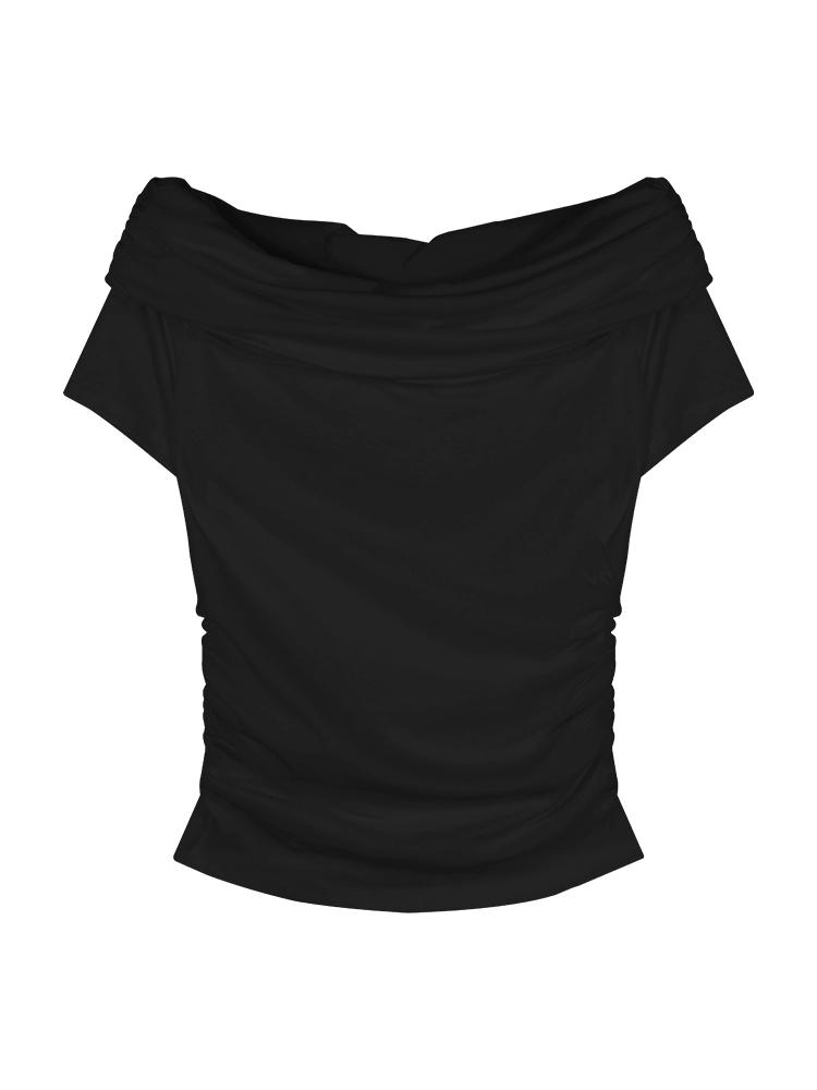 BLACK OFF-THE-SHOULDER TOP AND BLUE JEANS RUFFLE SHORT SLEEVE SET