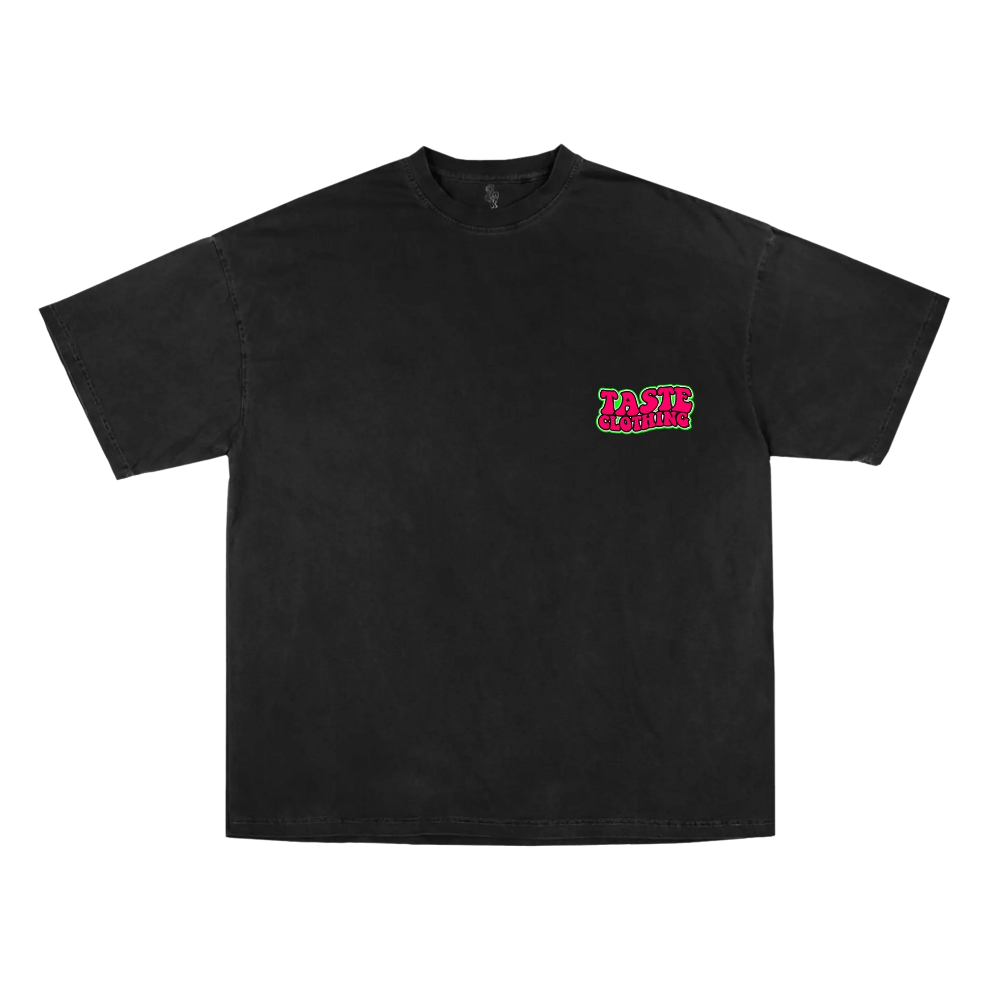 BLACK OVERSIZE SHIRT WITH PINK AND GREEN TEXT FOR ULTIMATE COMFORT