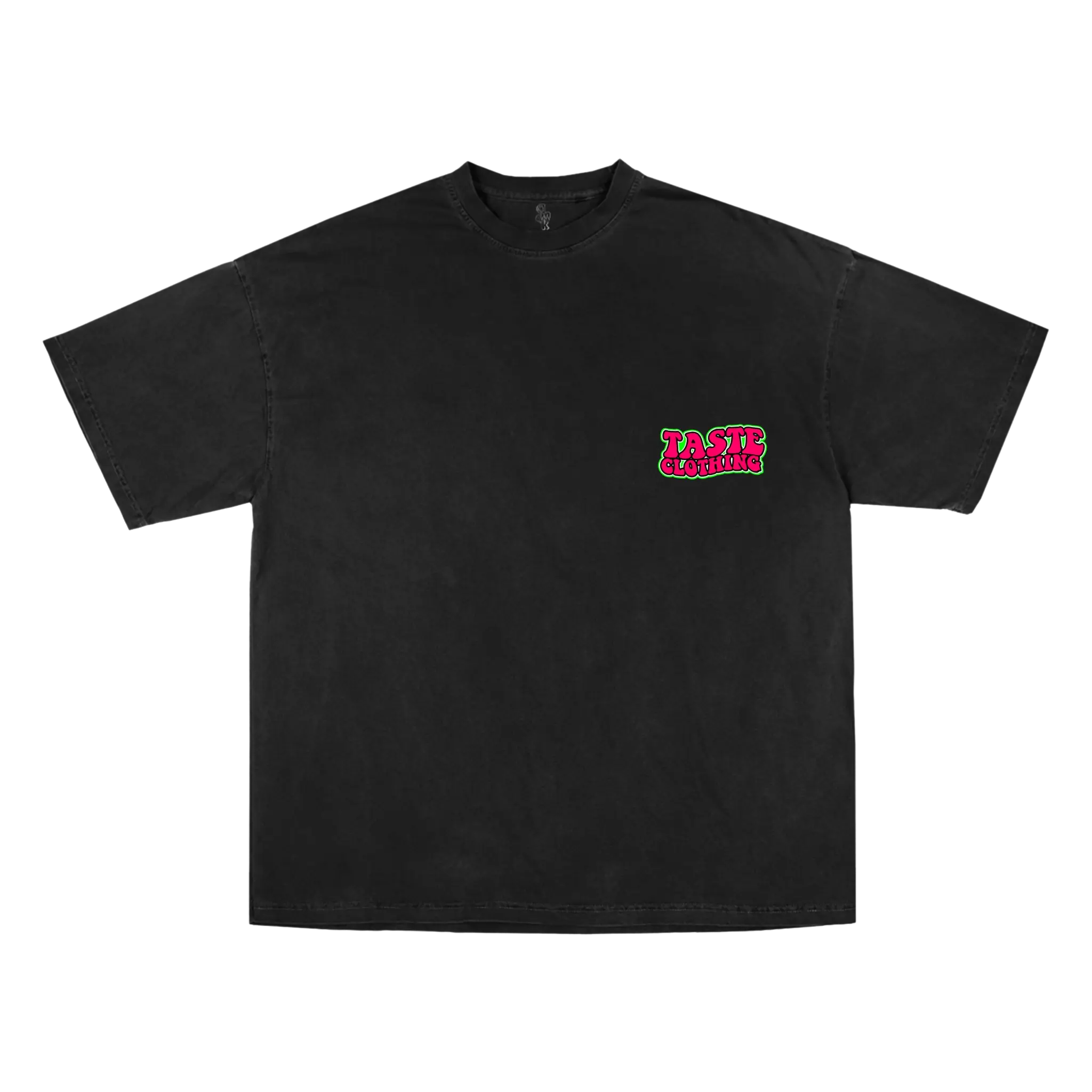 BLACK OVERSIZE SHIRT WITH PINK AND GREEN TEXT FOR ULTIMATE COMFORT