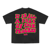 BLACK OVERSIZE SHIRT WITH PINK AND GREEN TEXT FOR ULTIMATE COMFORT