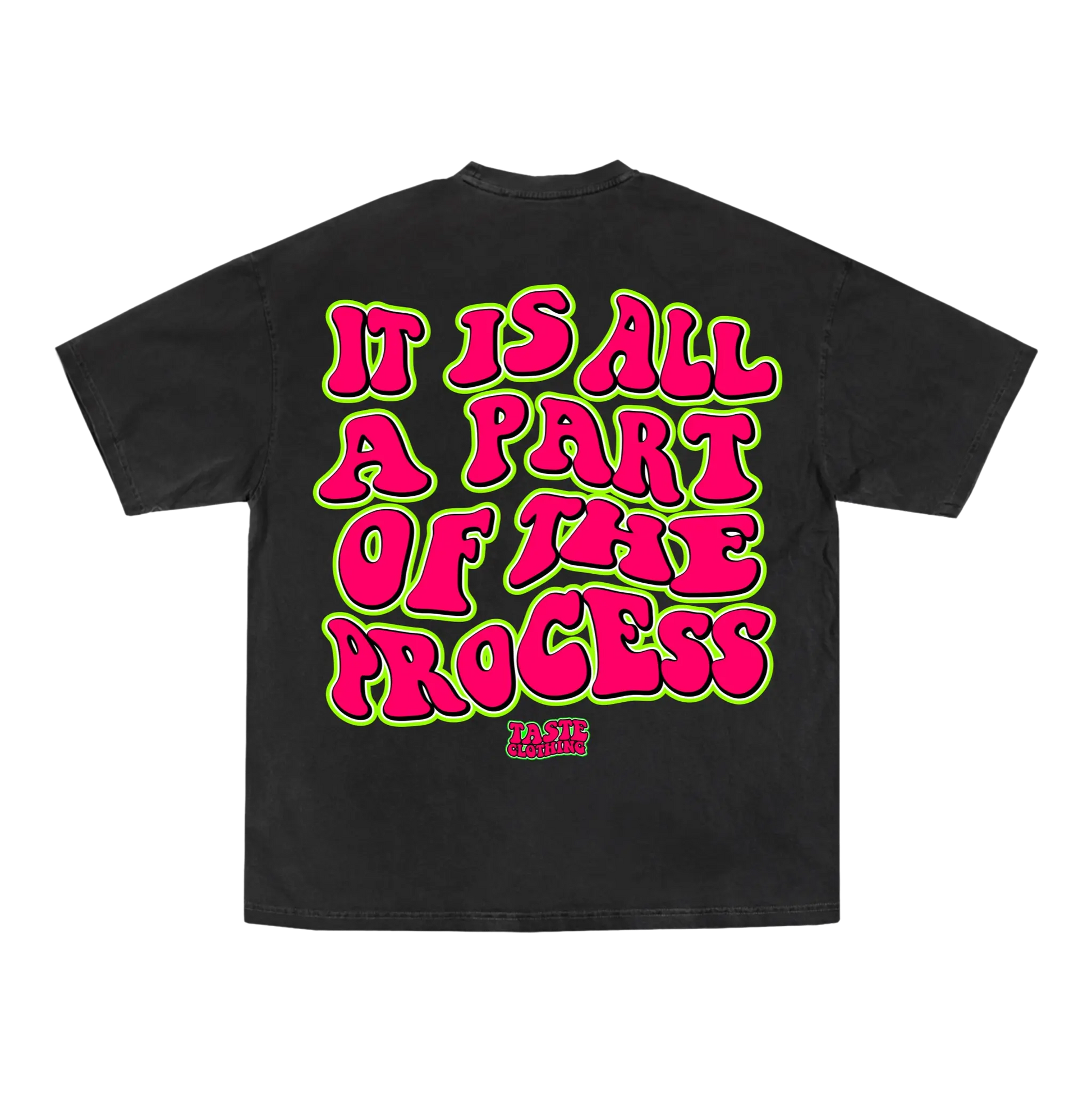 BLACK OVERSIZE SHIRT WITH PINK AND GREEN TEXT FOR ULTIMATE COMFORT