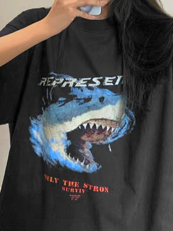 BLACK OVERSIZED GRAPHIC TEE WITH SOFT COTTON LOOSE FIT