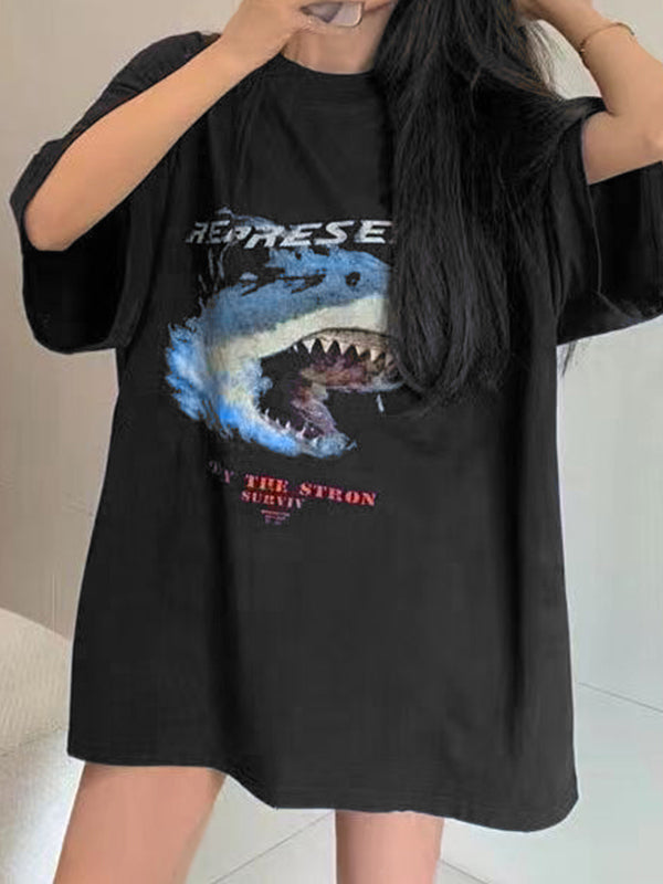 BLACK OVERSIZED GRAPHIC TEE WITH SOFT COTTON LOOSE FIT
