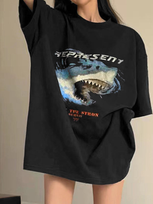 BLACK OVERSIZED GRAPHIC TEE WITH SOFT COTTON LOOSE FIT