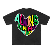 BLACK OVERSIZED PRINTED T-SHIRT WITH ALWAYS ON MY MIND GRAPHIC - ULTIMATE COMFORT