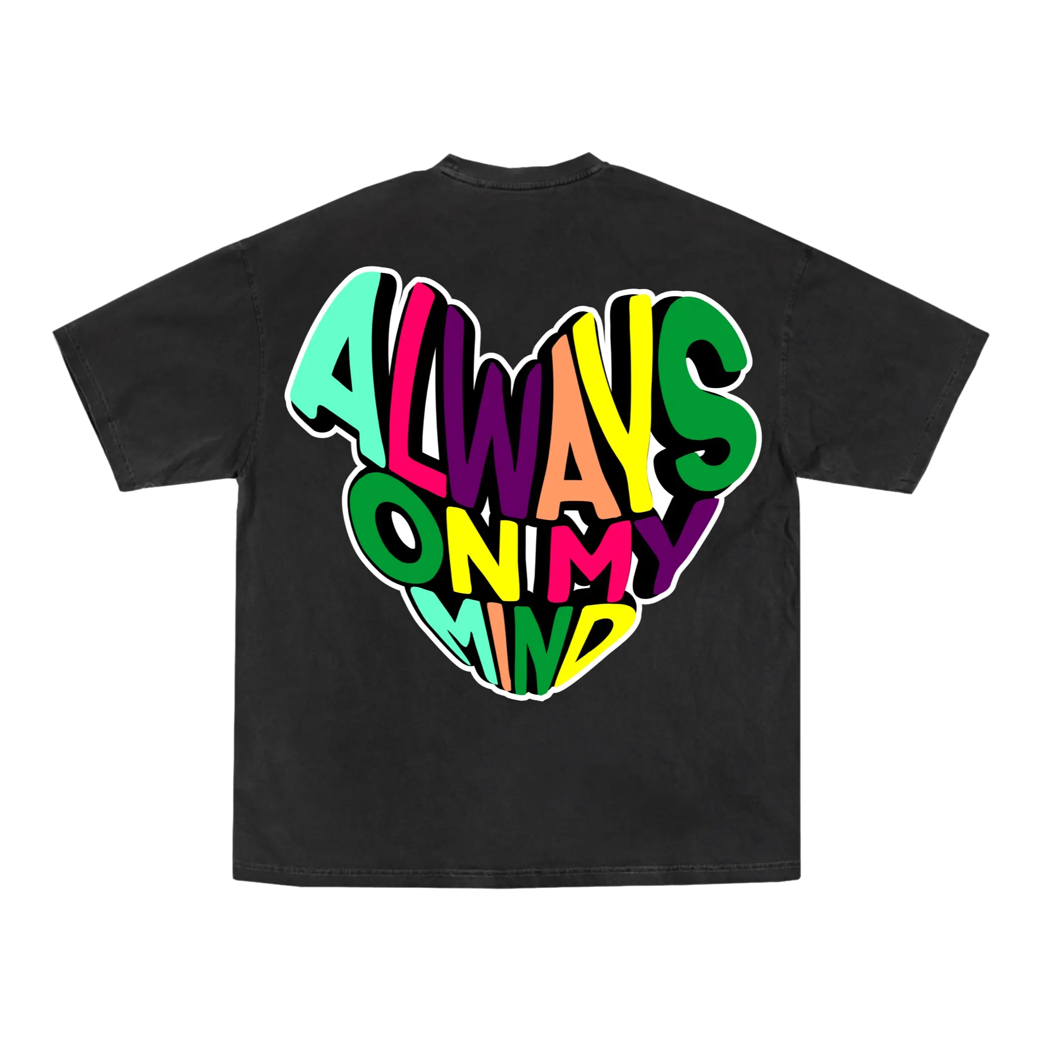 BLACK OVERSIZED PRINTED T-SHIRT WITH ALWAYS ON MY MIND GRAPHIC - ULTIMATE COMFORT