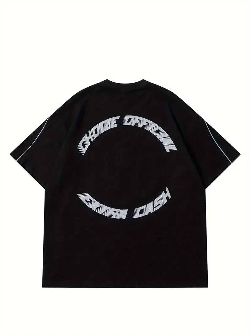 BLACK OVERSIZED SHORT SLEEVE T-SHIRT WITH WHITE ACCENTS